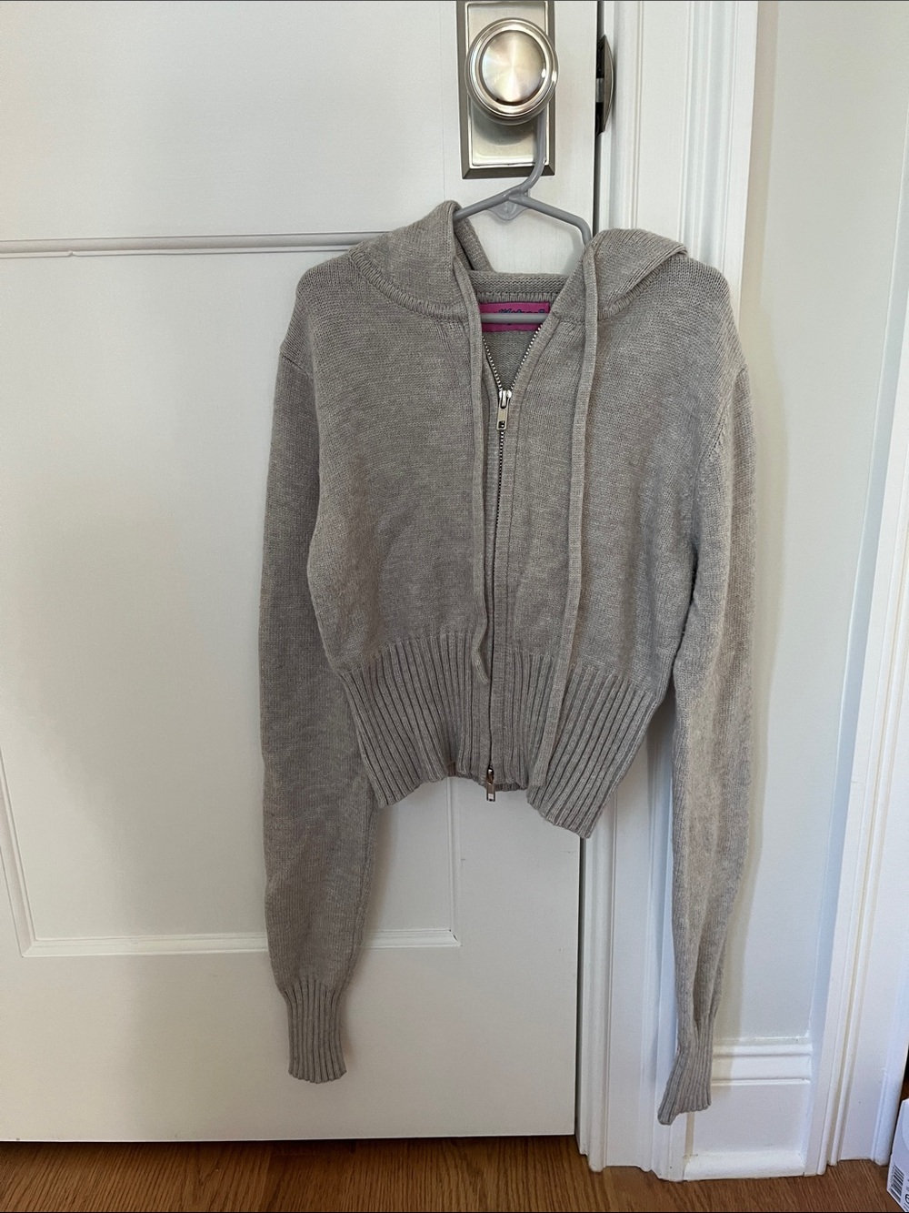 Women's Edikted Knitted Zip Cropped Hoodie Sweater - Gray/ Beige